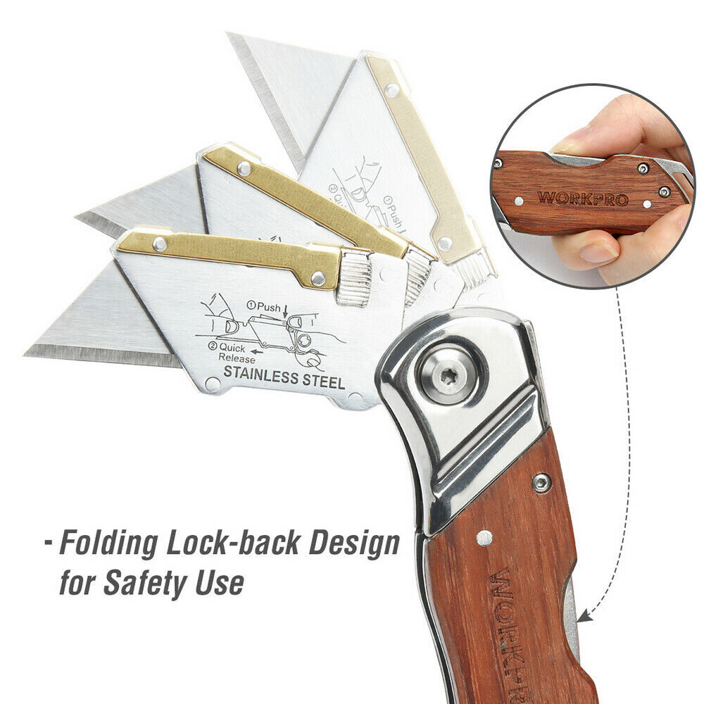 WORKPRO Heavy Duty Folding Utility Knife Belt Clip Back Lock Quick-Change Blades