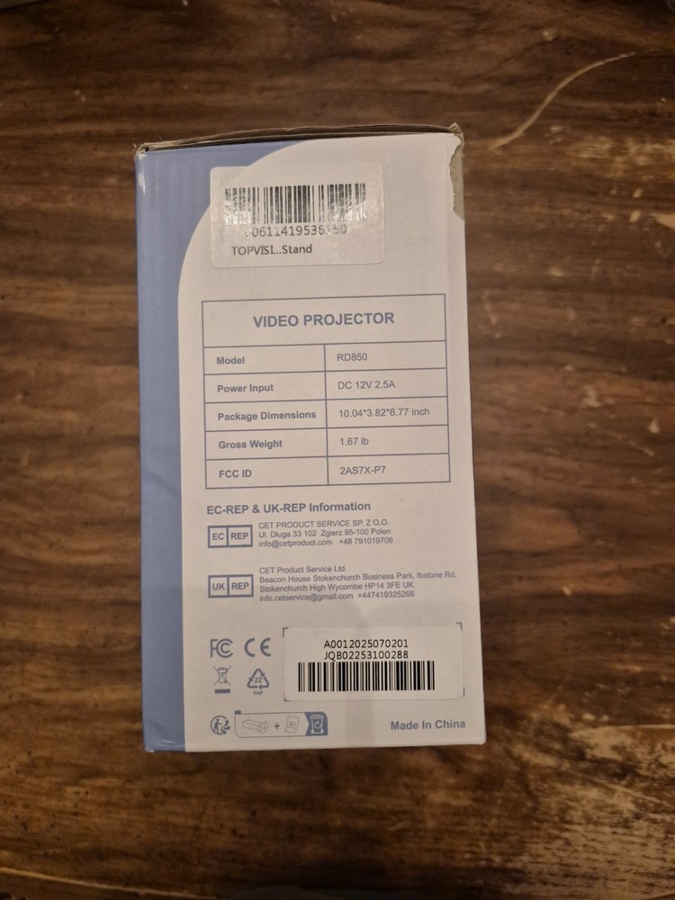 TOPVISION RD850 WHITE VIDEO PROJECTOR 12V 2.5A