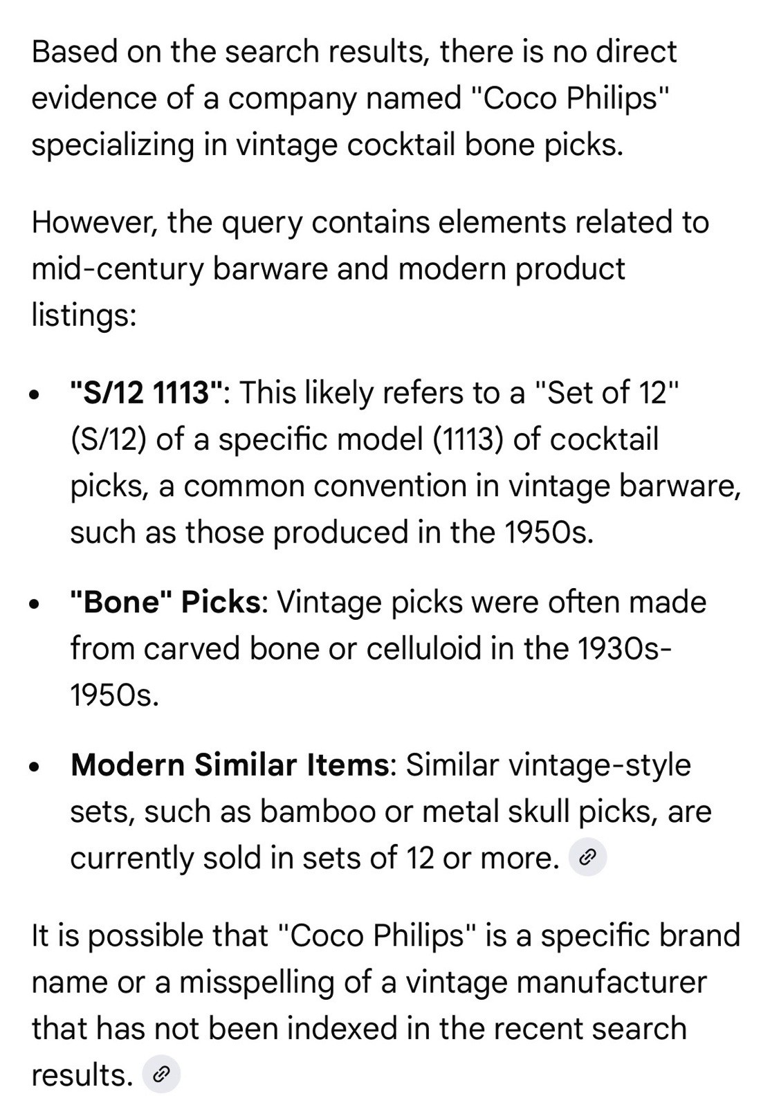 VTG ~ Coco Philips~ Cocktail Picks Silver-Tone Metal w/Bone Handles ~ Set of 12