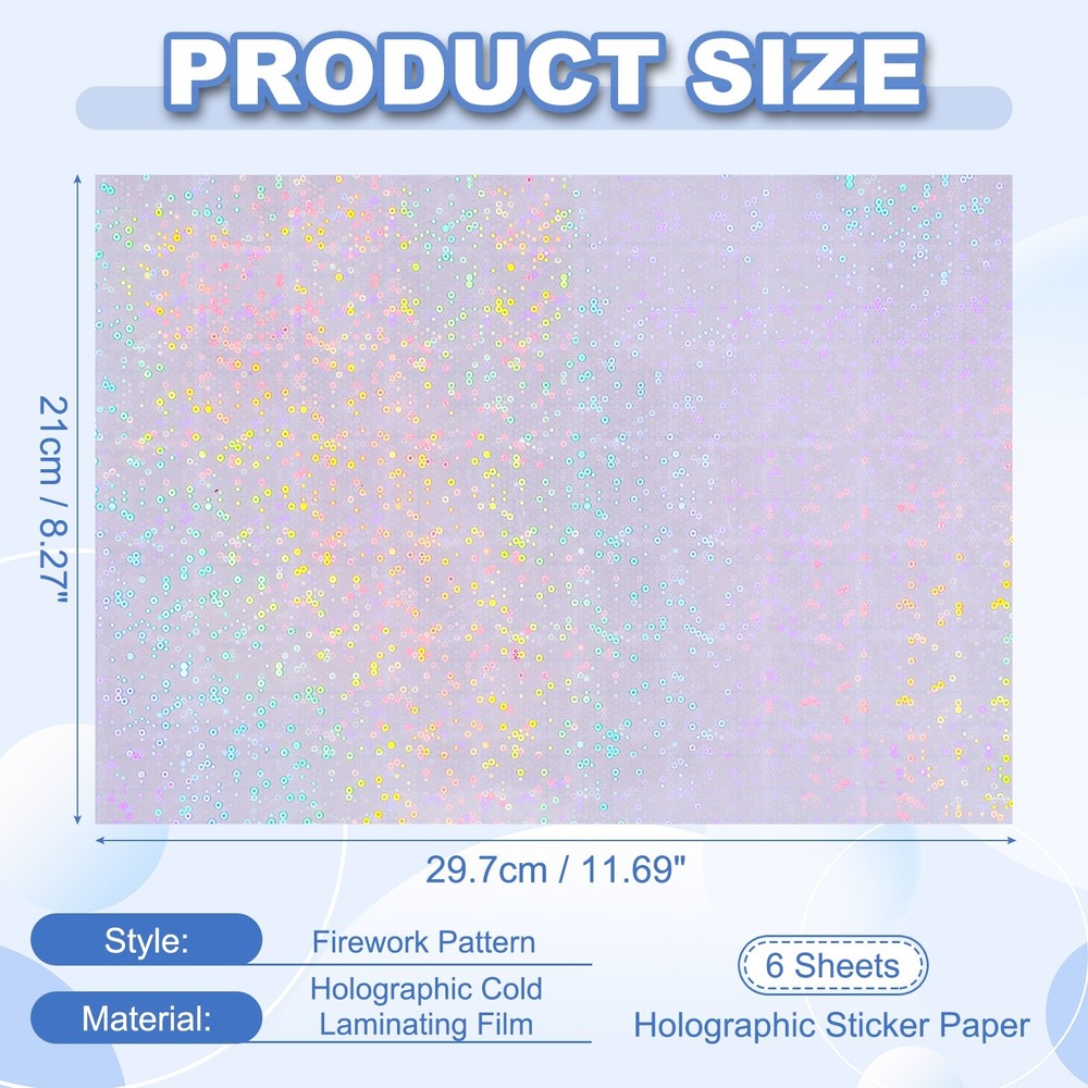 12x8in Holographic Laminate Sheets 6Pcs Sticker Paper Circle Pattern