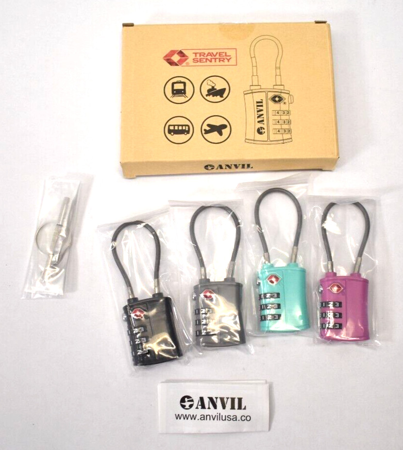 Anvil Travel Sentry Security Locks 4 Pack Assorted Colors C108 3 Digit Combo