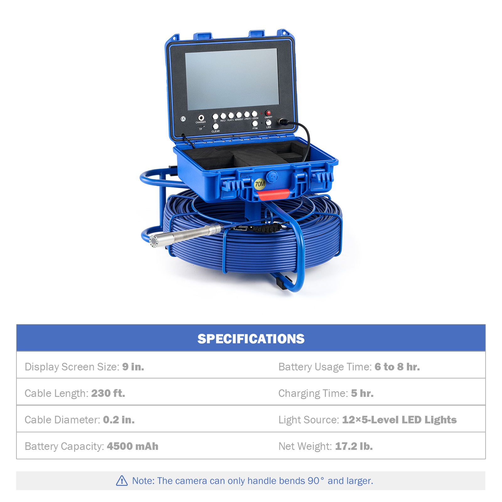 9" Self-Leveling Sewer Inspection Camera 512Hz 230ft/70m Digital Length Counter