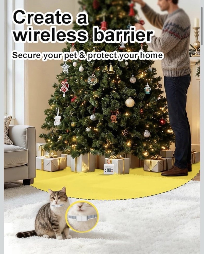 Wireless Cat Barrier Rechargeable Indoor 7 ft Adjustable Range Radius FLYSPEAR