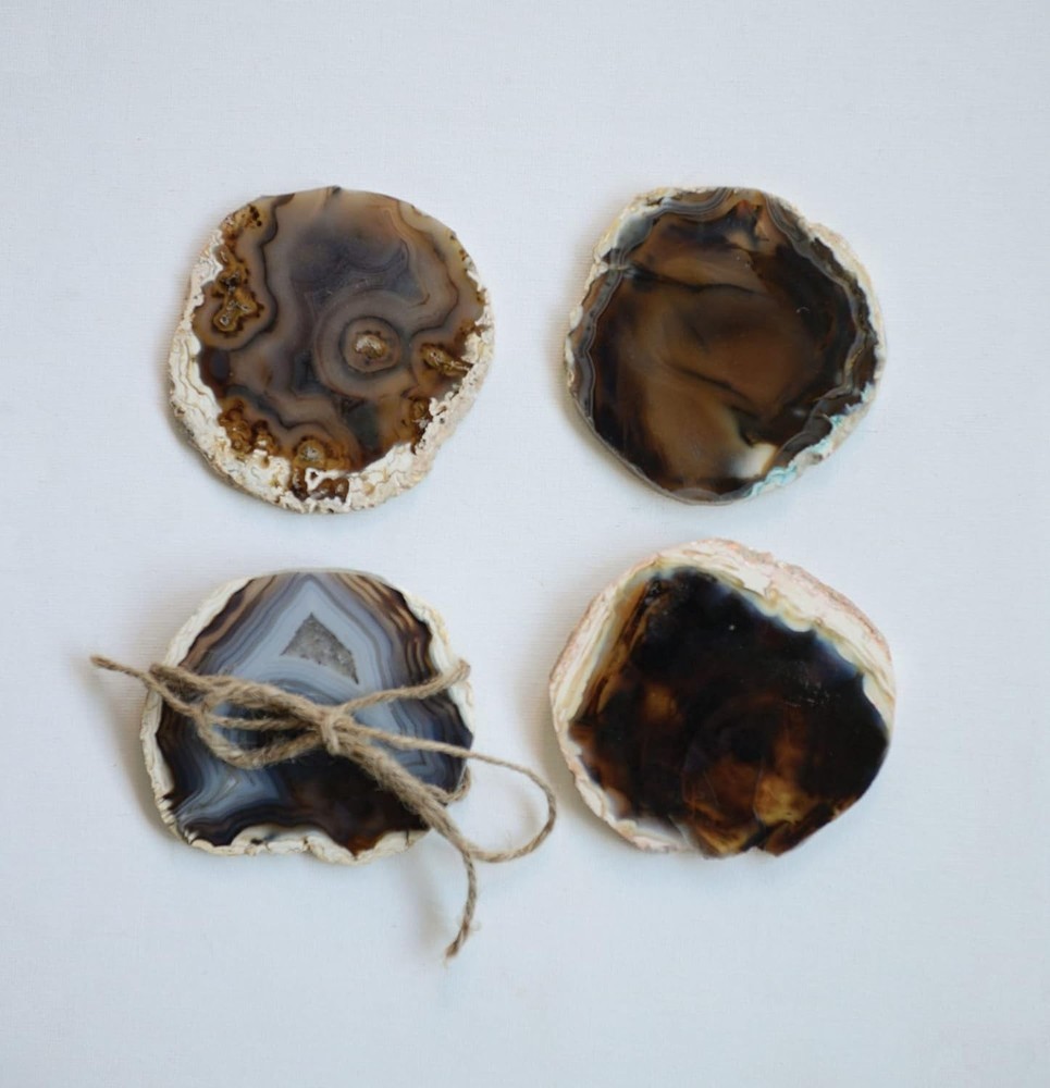 4 Piece Brown Agate Coaster Set