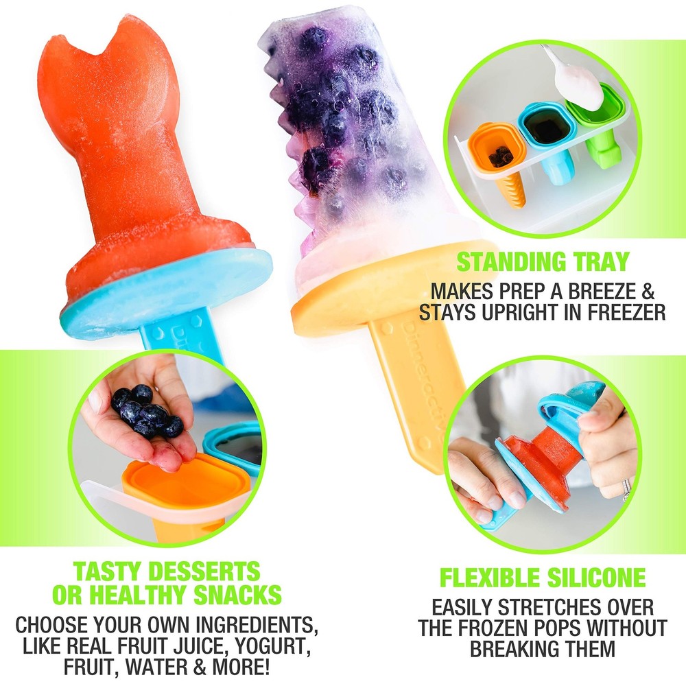 Dinneractive Play Pop Popsicle Molds - 3 PC Tool Themed Set - Reusable Silico...