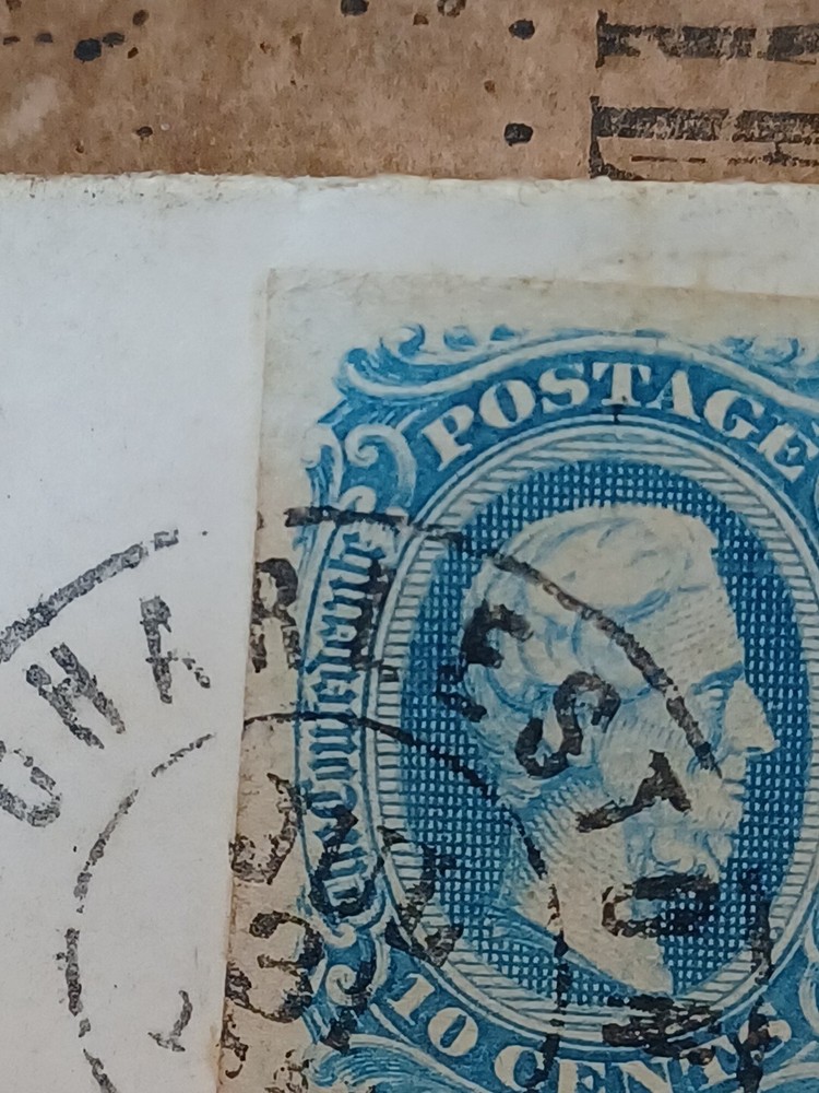 1863, 10 Cent Confederate State Blue Jefferson Davis Antique Stamp Postal Mail