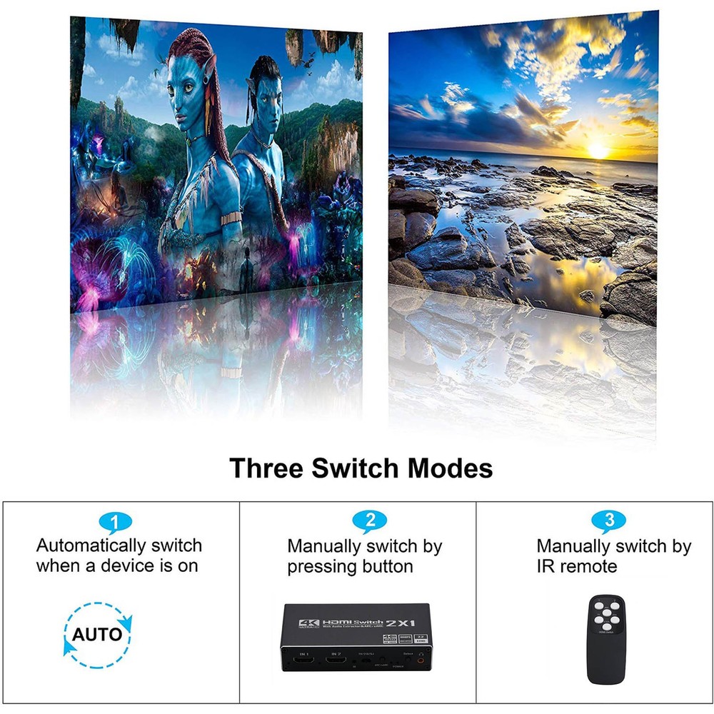 1 PC 2x1 HDMI Audio Extractor Switch Adapter 4K HDMI ARC Audio Switcher Selector