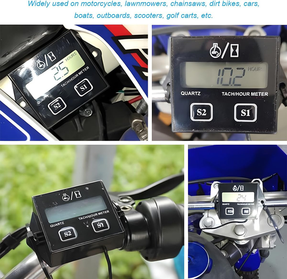 Small Engine Tachometer, Waterproof Inductive Hour Meter for 2 Stroke 4 Strok...