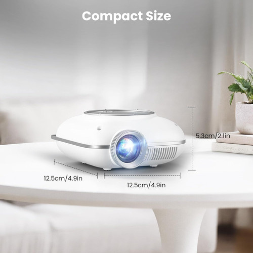 Mini Projector with Two -Way Bluetooth, Portable for Home White