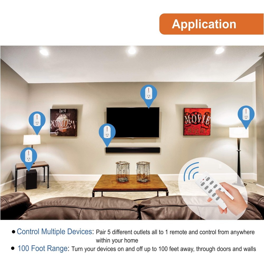 JTD ® 5 Pack Remote Control Outlet Switch 3rd Generation Energy Saving Auto