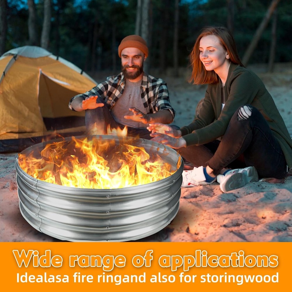 3FT Diameter Camp Fire Ring Pit, Large Round Galvanized Steel 3x3x1FT, SILVER