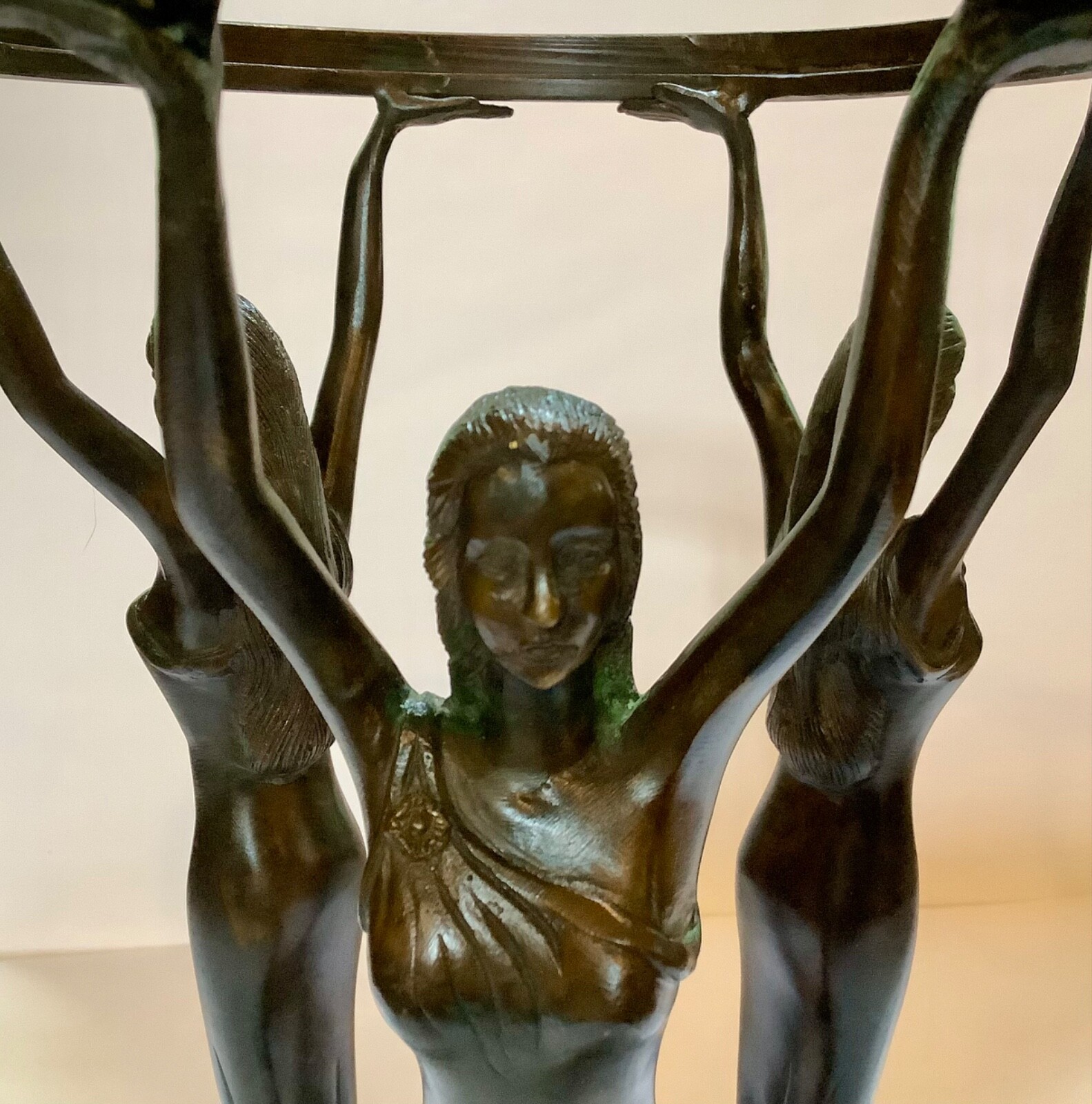 Nouveau Neoclassical Bronze Three Graces Centerpiece Orb or Bowl Stand Koi Feet