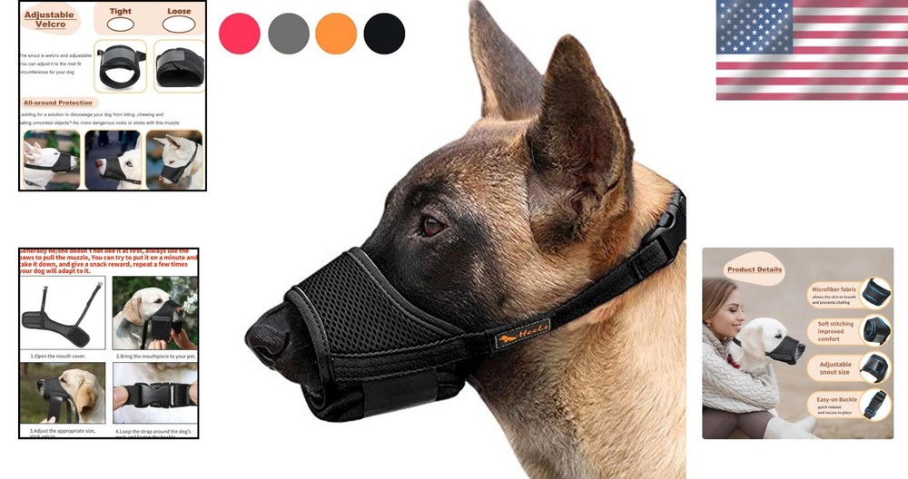 Adjustable Soft Nylon Muzzle for Small, Medium & Large Dogs - 4 Colors, XL Size