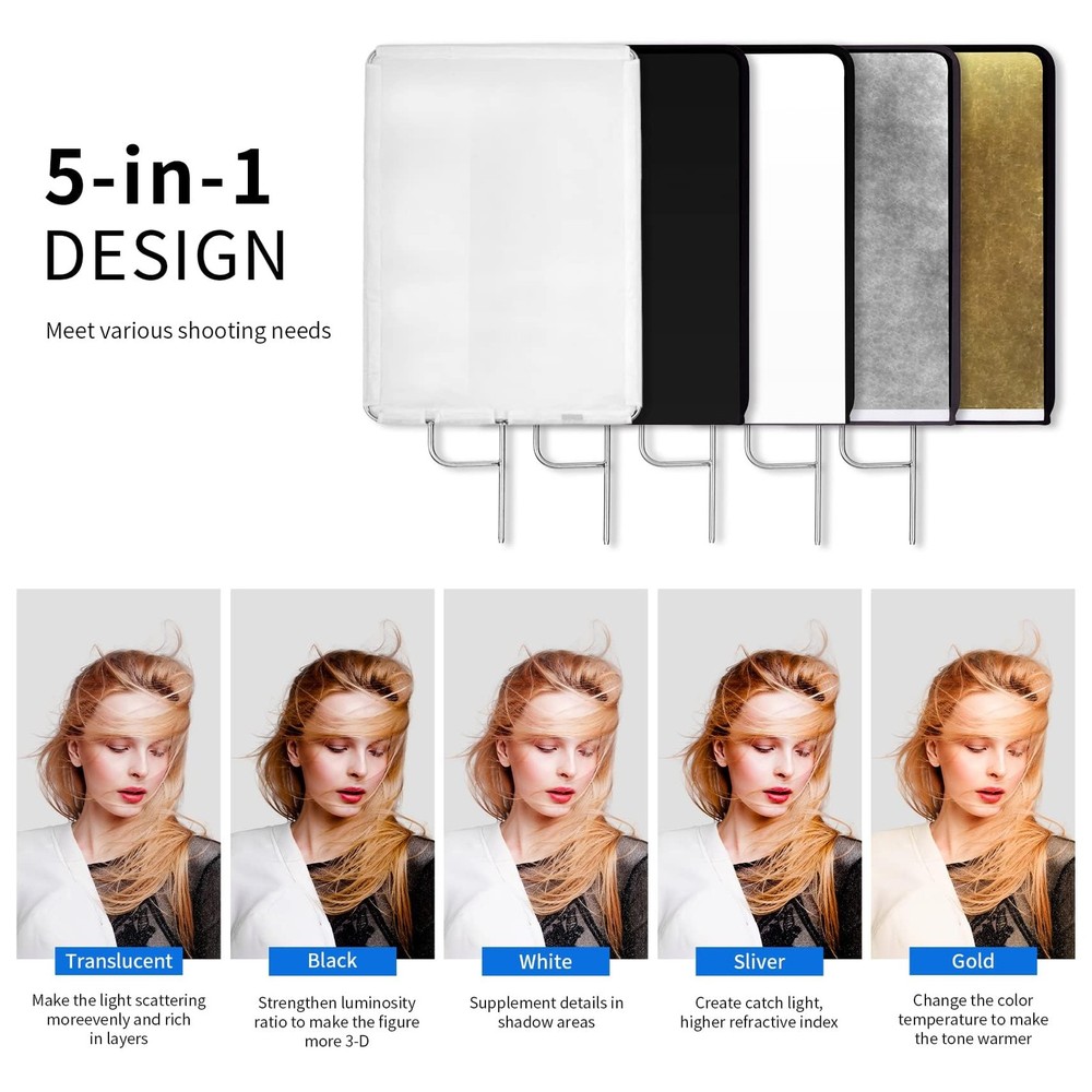 30"x36"/75x90cm Light Reflector Flag Panel Kit, 5-in-1 Diffusion Scrim Transl...