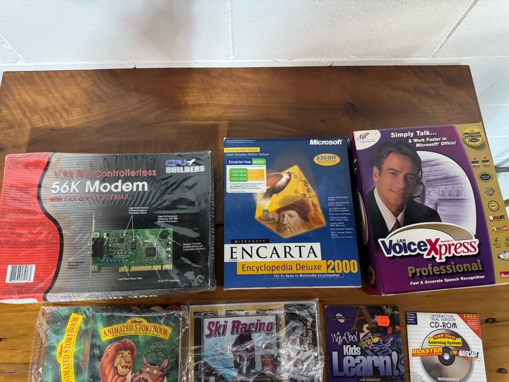 Vintage 90s Software Lot CD-ROM Floppy Disks Encarta Windows Modem UNTESTED