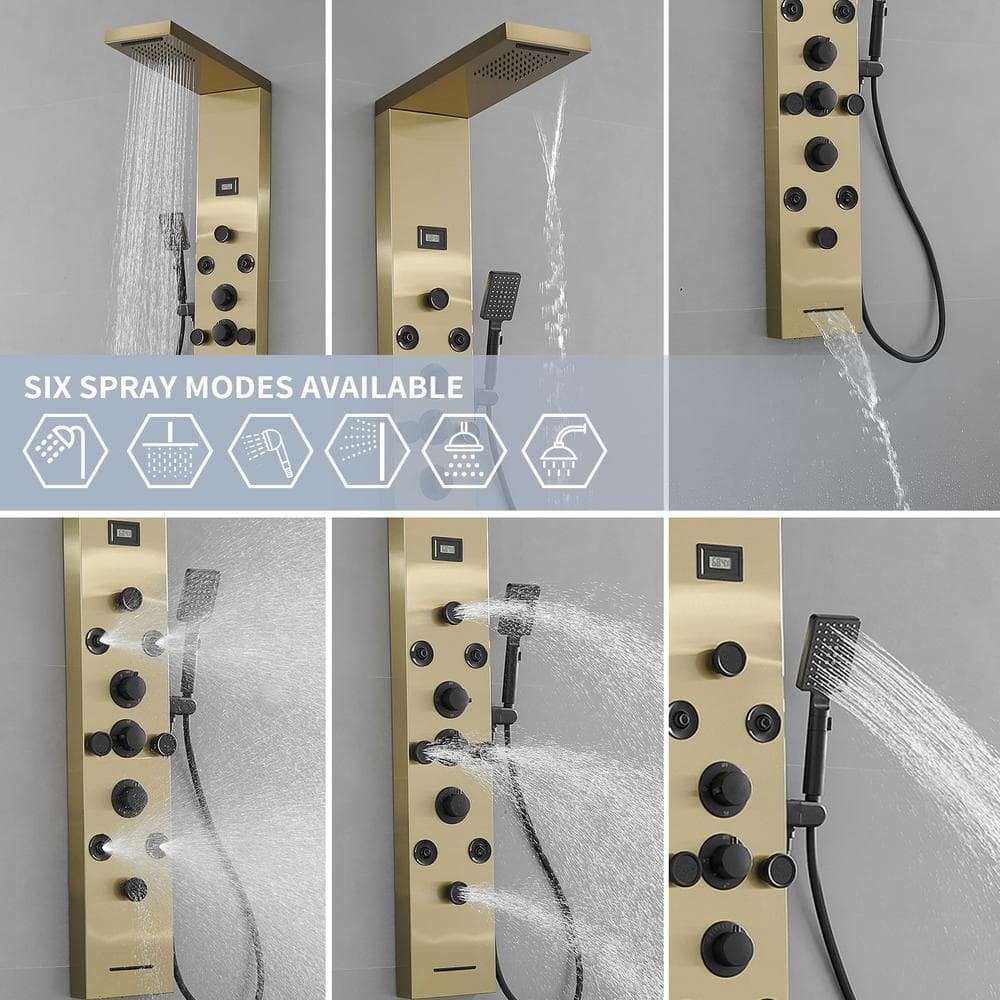 BWE 8-Jet Rainfall Shower Panel System Black Gold