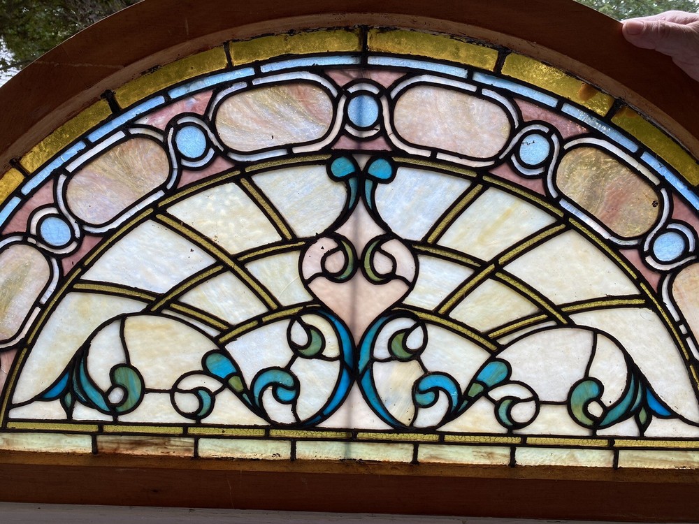 VICTORIAN LEADED STAINED GLASS TRANSOM WINDOW
