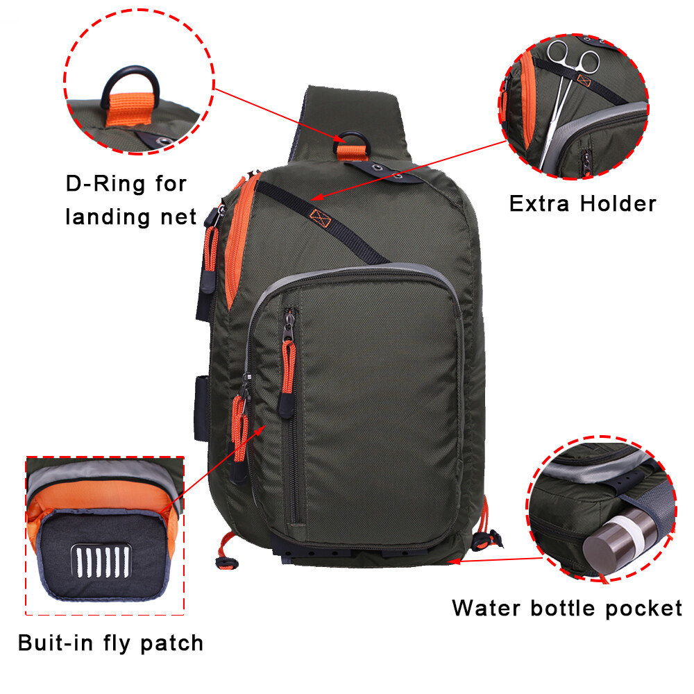 KyleBooker Fly Fishing Sling Bag With Fly Patch Sling Back Pack Outdoorsports