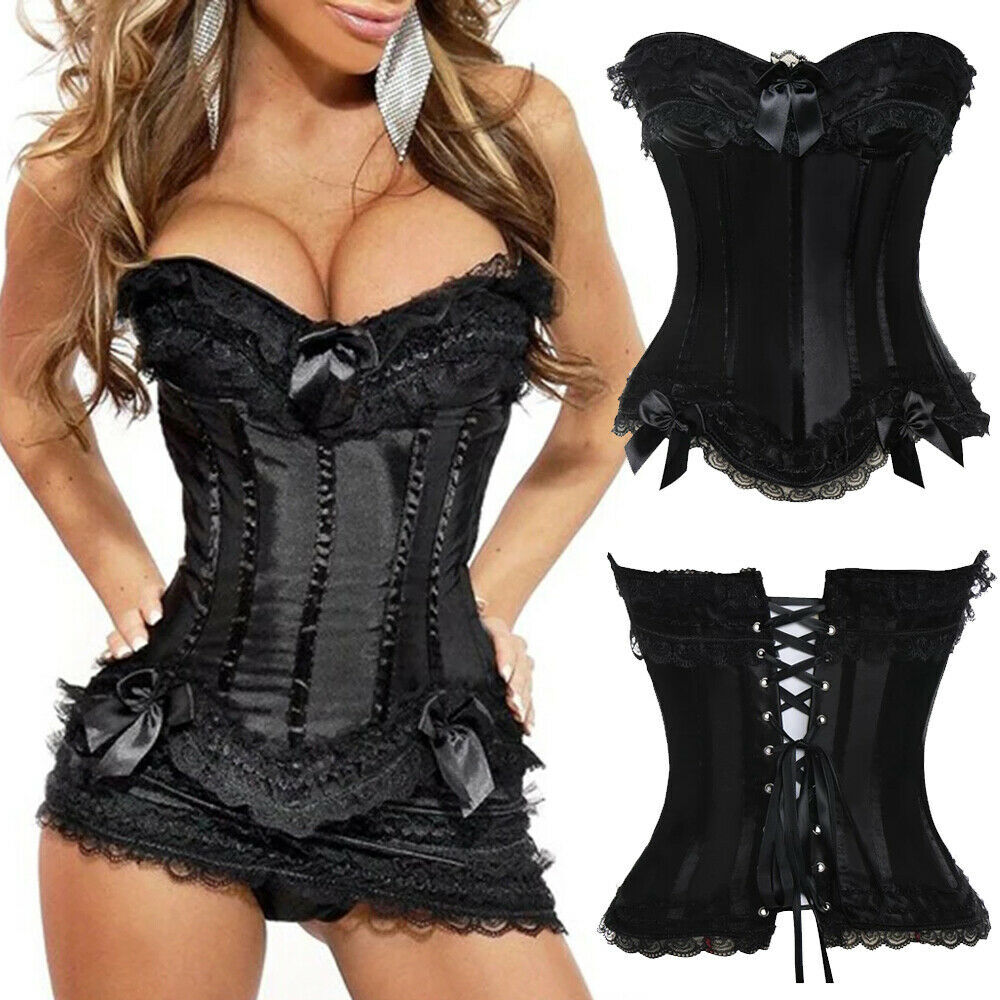 Women Classic Black Corset Bustier Gothic Burlesque Waist Trainer Overbust Tops