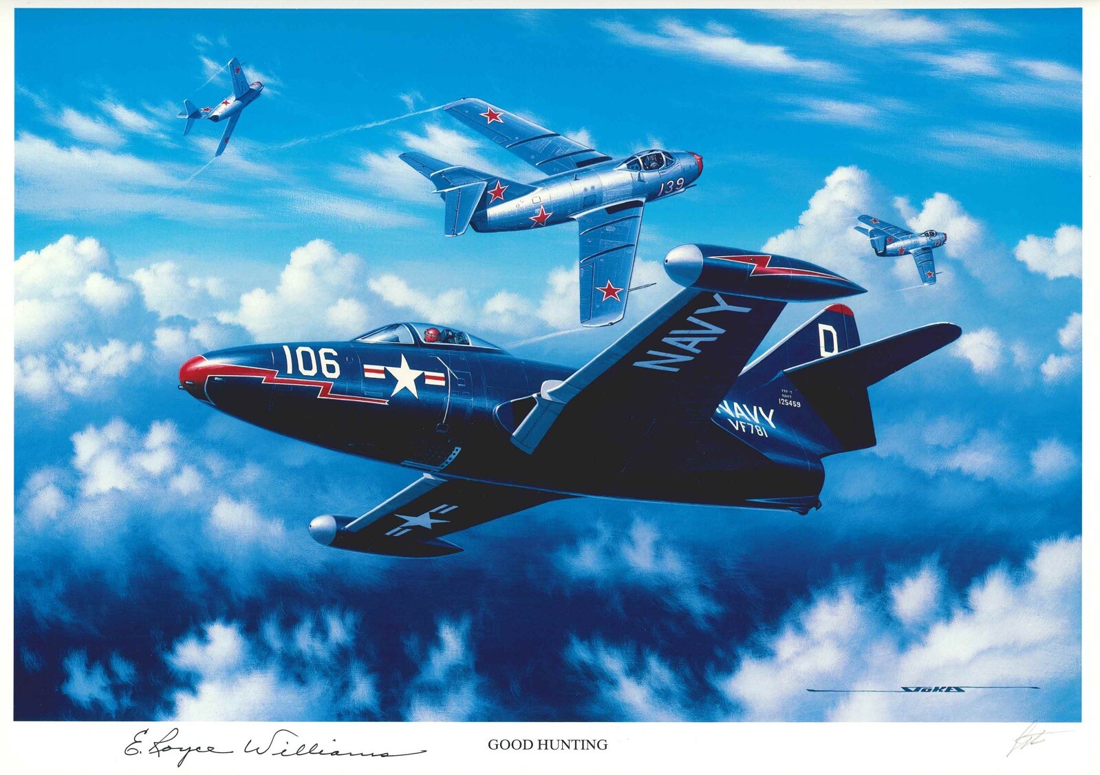 ROYCE WILLIAMS SIGNED GOOD HUNTING STAN STOKES PRINT KOREAN WAR PILOT NEWEST MOH