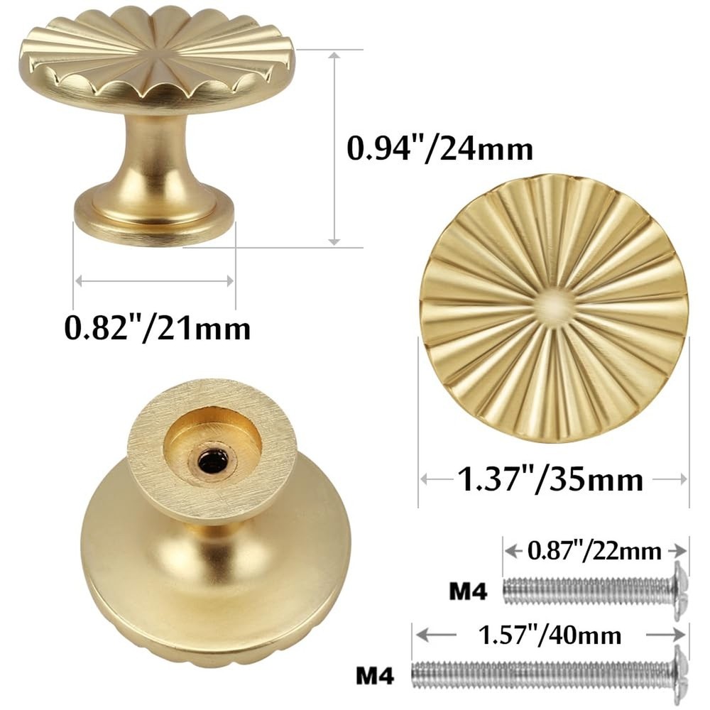 10 Pack 1-1/3 inch Gold Cabinet Knobs Drawer Pulls Kitchen Cabinet Handles fo...