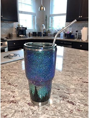 Set of 4 Reusable Metal Straws, Long Stainless Steel Straw with Cleaning Brus...