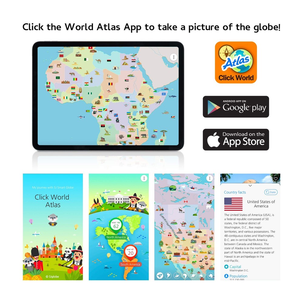 SJSMARTGLOBE Interactive 10" Globe for Children with Stand (DIY) - App-