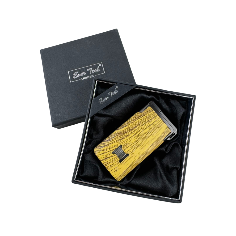 Windproof Dual-Flame Refillable Butane Torch Lighter with Adjustable Jet Wood