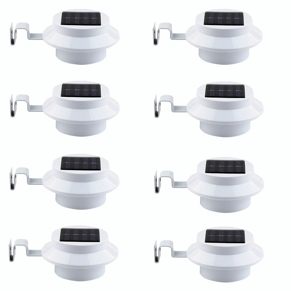 8 Pack Solar Powered LED Outdoor Gutter Lights with Brackets - Water Resistant