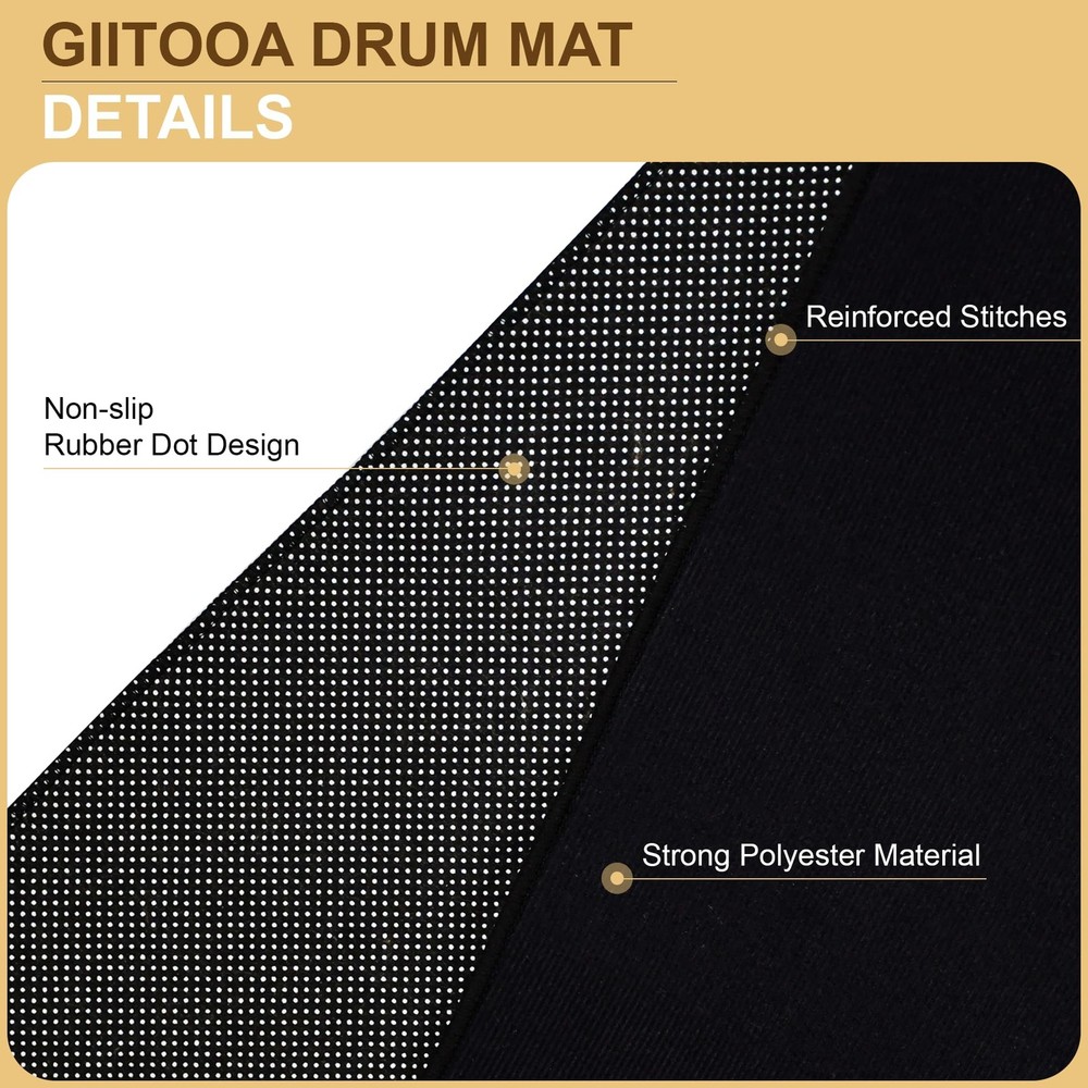 Drum Rug 3.9x5.2Ft, Mat with Non-Slip 3'11" x 5'3" (Rectangular), Black