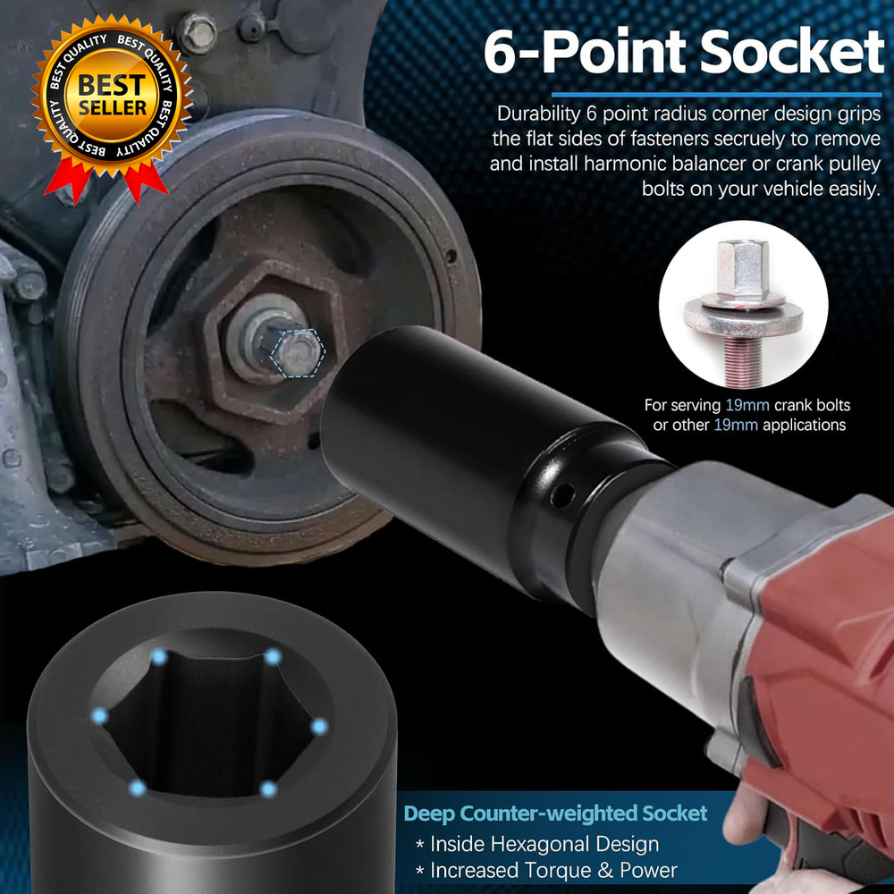 Harmonic Balancer Socket Tool 77080 for Honda 19Mm Crank Bolt Socket