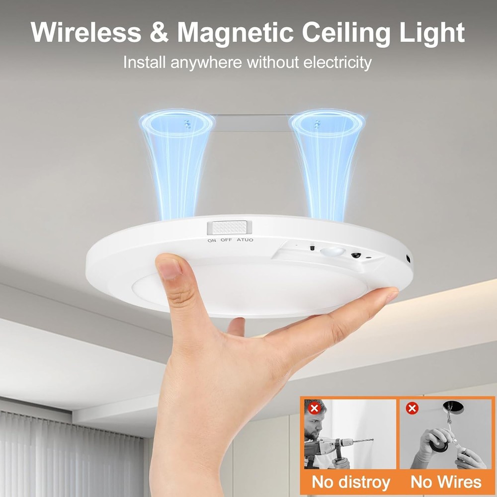 Rechargeable Ceiling Light with Motion Sensor: Battery Operated LED Closet