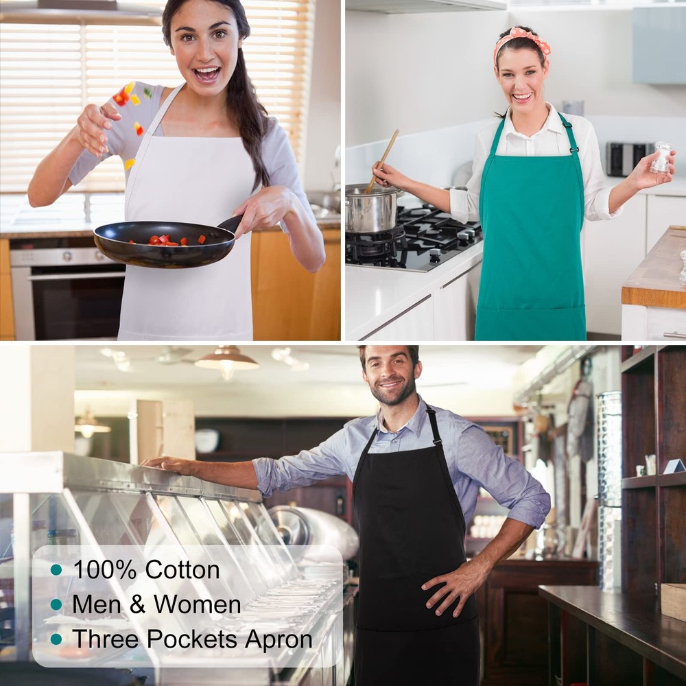 2 Pack 3 Pockets 100% Cotton Adjustable Bib Apron Chef Kitchen Cooking Aprons...