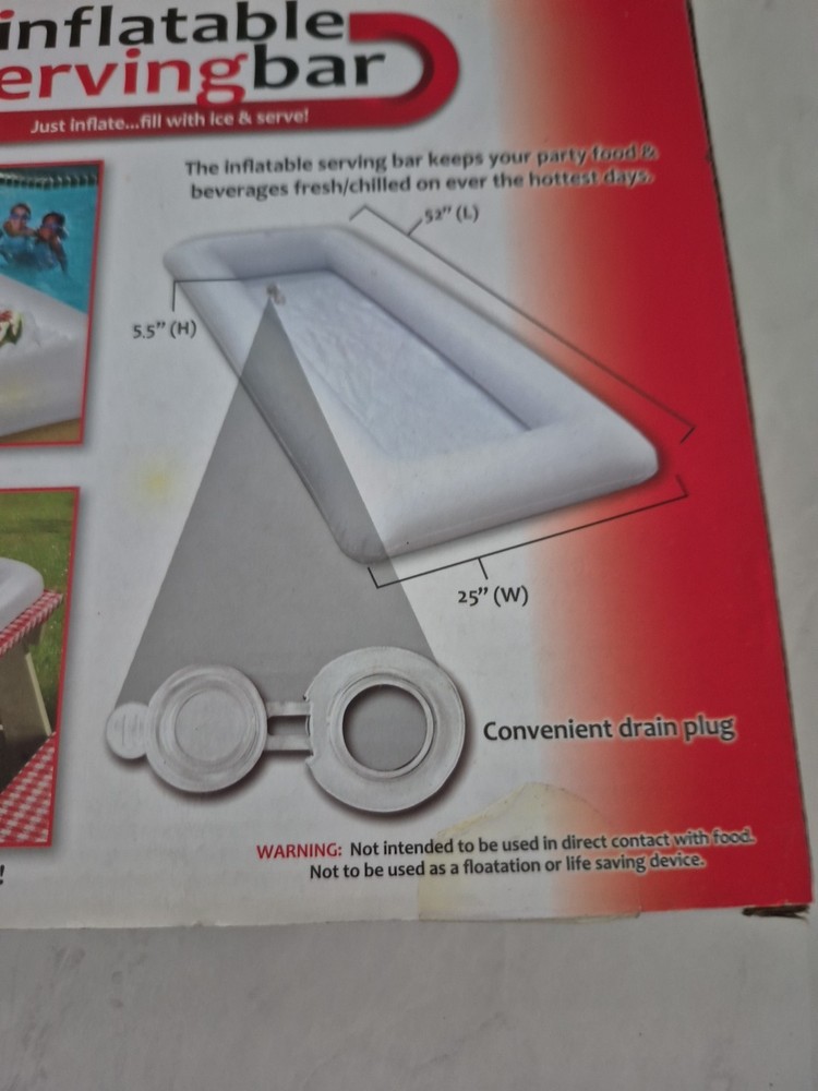 Inflatable Serving Bar with Drain Plug/White/ New