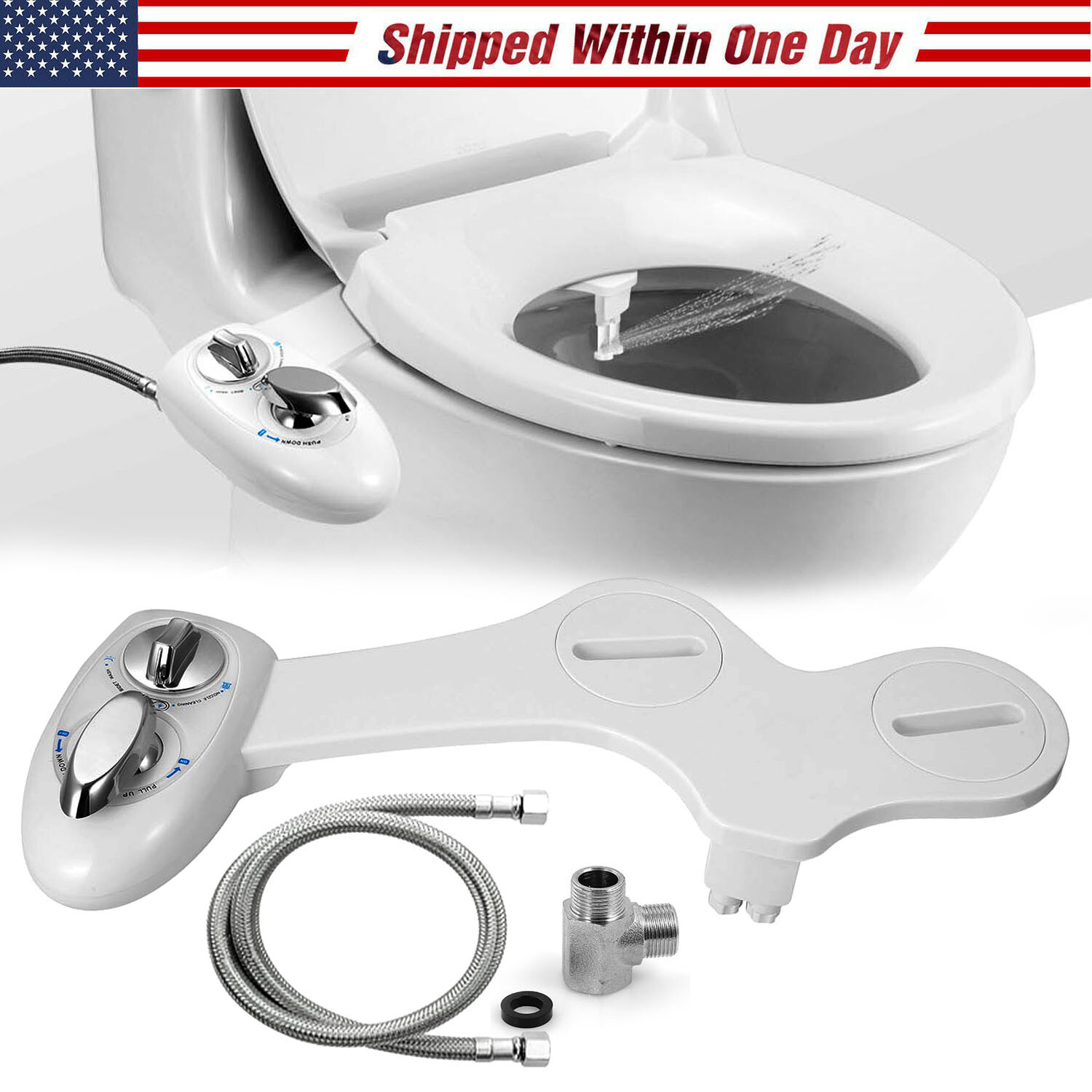Bidet Fresh Water Spray Kit Non Electric Toilet Seat Attachment with Dual Nozzle