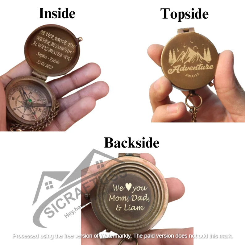 Personalized Nordic Compass - Viking Brass Compass - Engraved Pocket Compass.