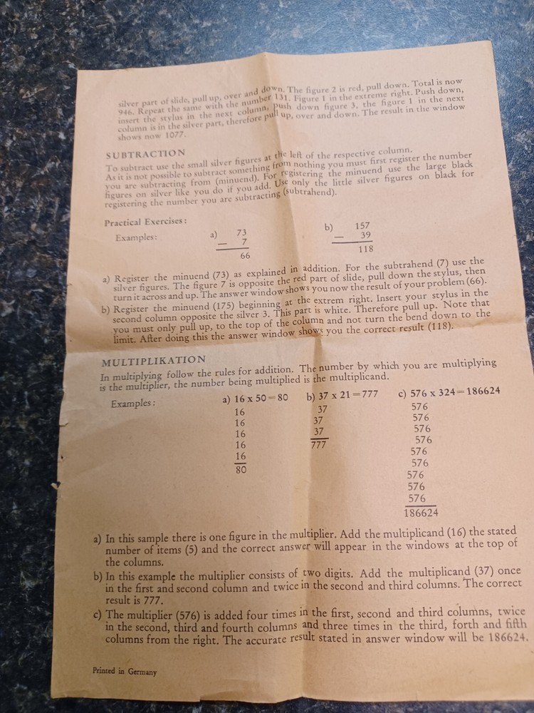 Vintage Woolworth Pocket Adding Machine West Germany & Instructions