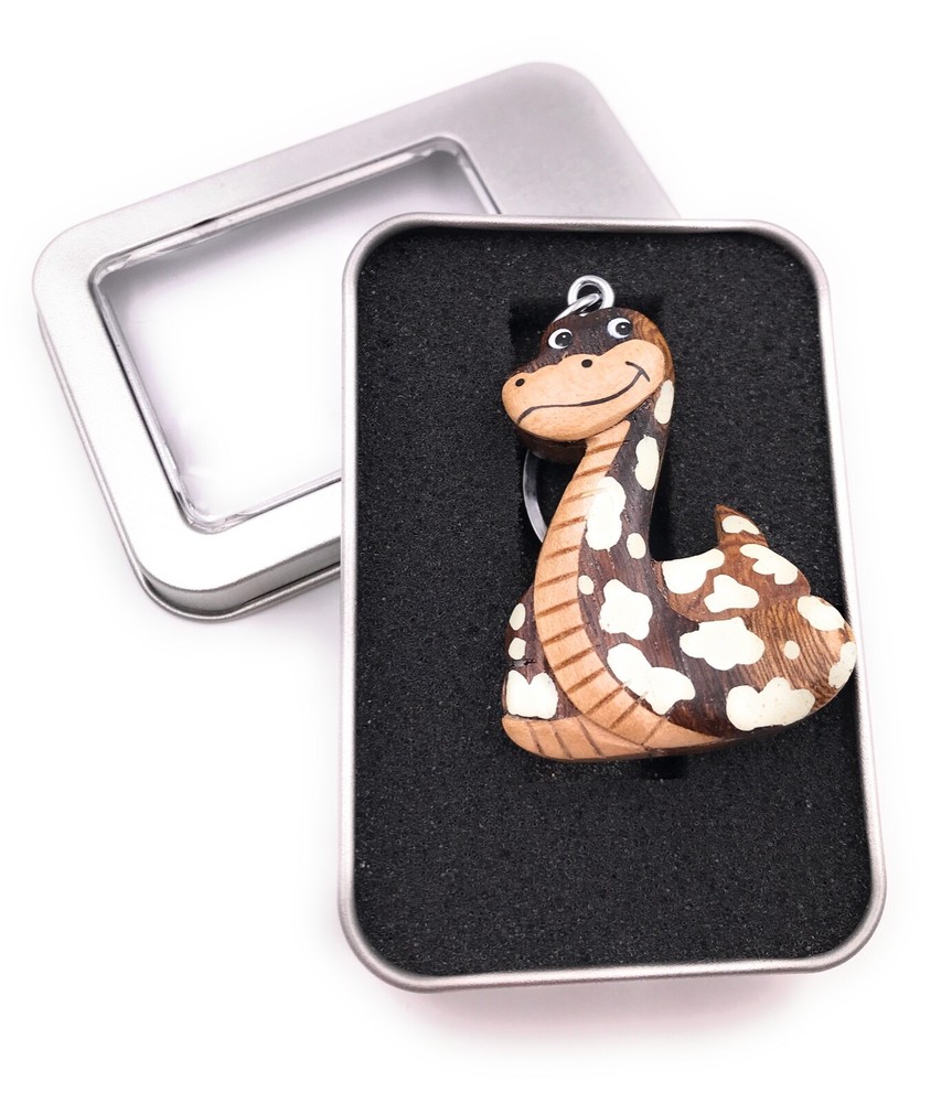 Wood Snake Dotted Animal Python Anaconda Keychain Gift Box