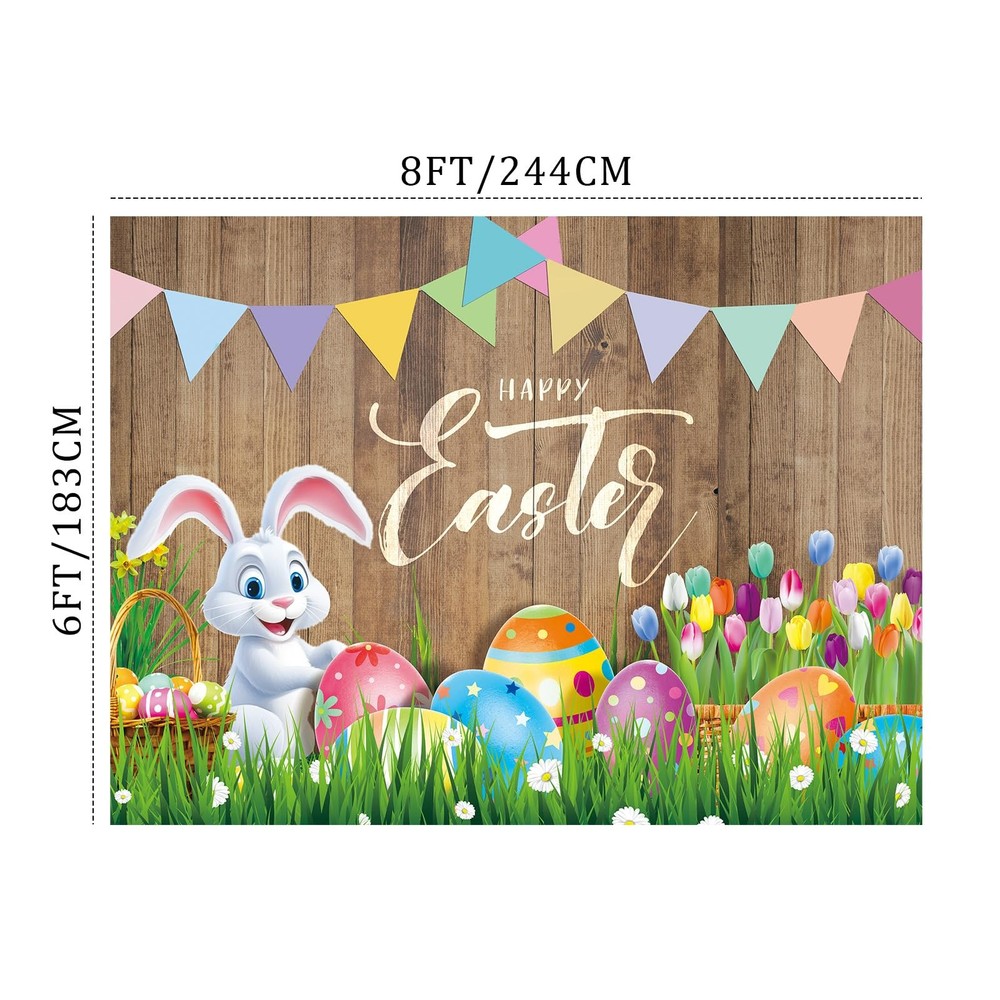 8x6ft Spring Easter Photography Backdrop Easter Backdrops Colorful Eggs Flowe...