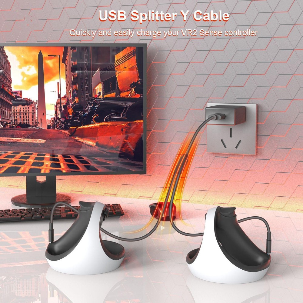 Controller Storage Holder Headset Organize Bracket+Charging Cable for PS5 PS VR2