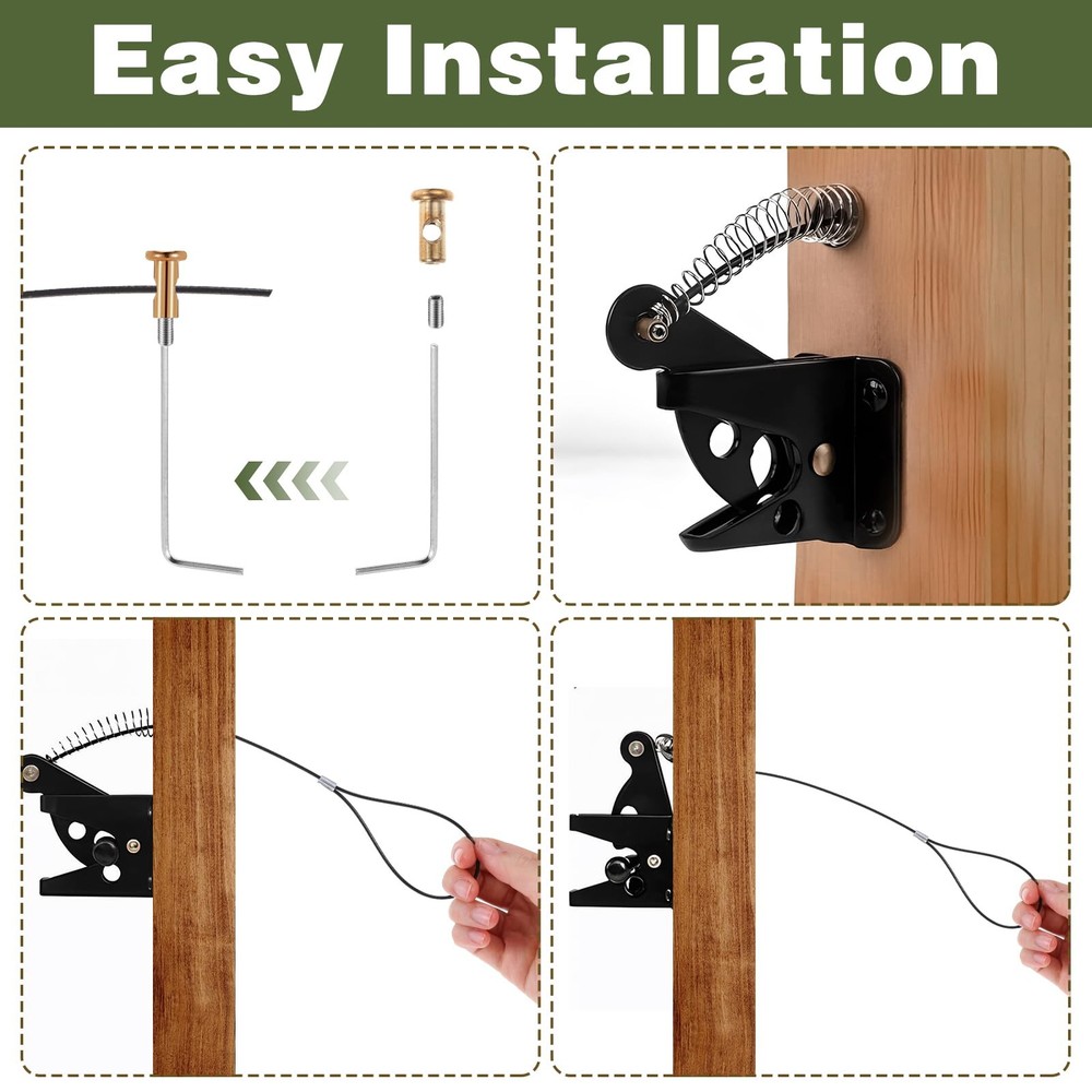 2 Sets Adjustable Black Spring Gate Opener Gate Latch Cable Pull String for M...