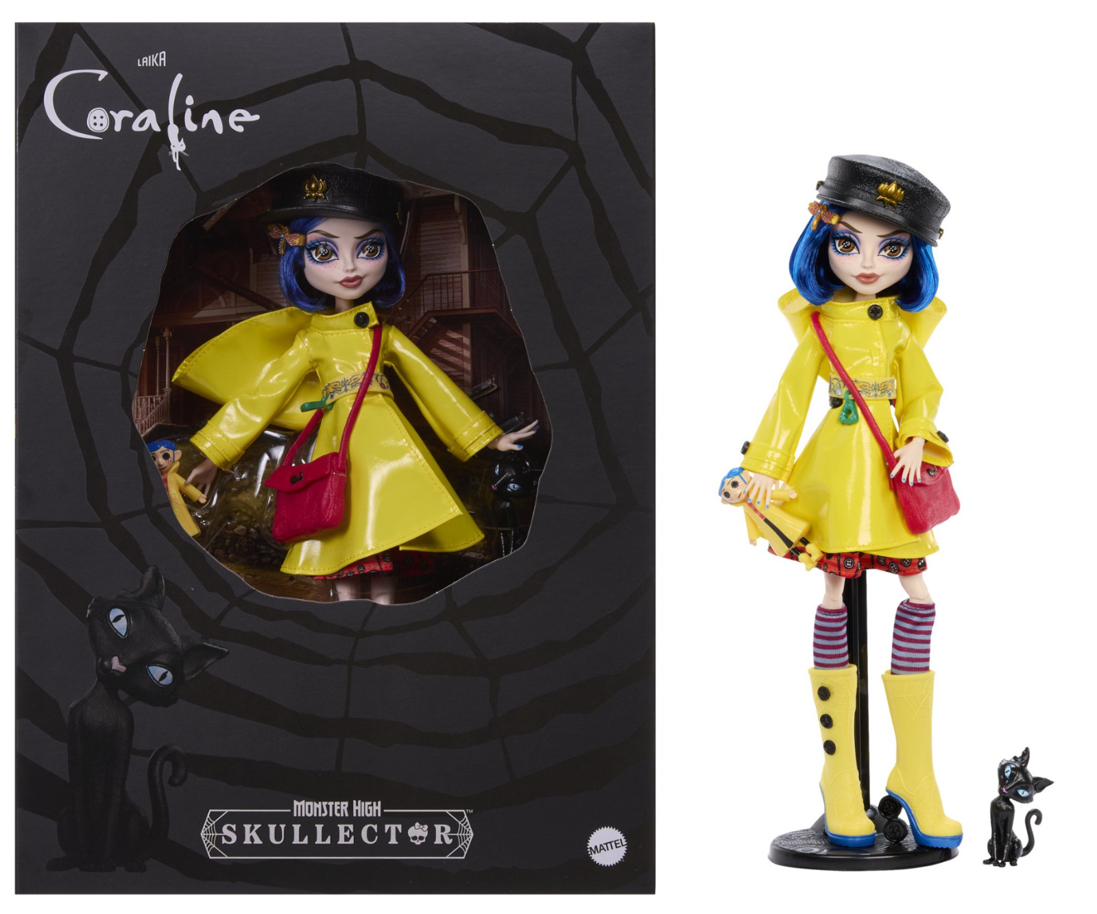 Monster High Skullector Coraline Collectible Doll in Yellow Raincoat with Cat