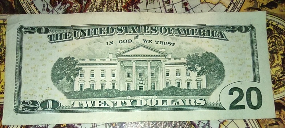 TWENTY DOLLAR FRN WITH UNUSUAL PRINTING ERROR.