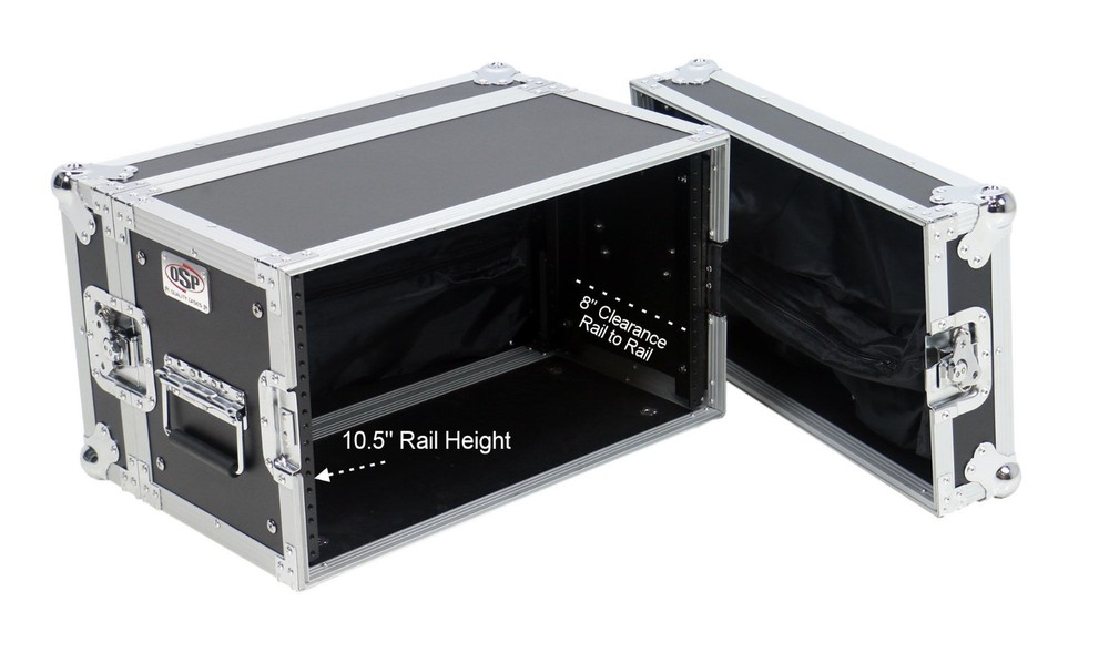 OSP 6 Space Rack Road Case 10" Deep - Zipper Bags inside lids