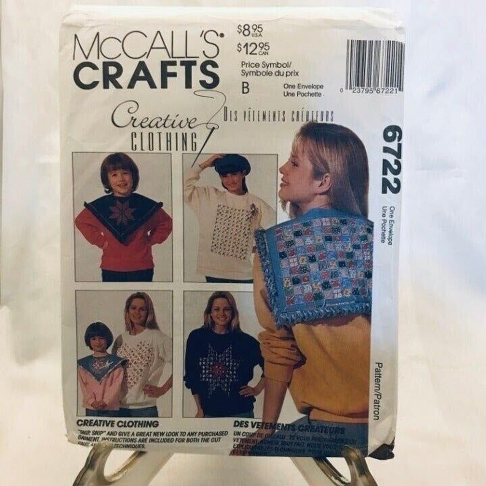 #6722 McCalls 6722 Craft sewing pattern, collar, patch, snip snip technique