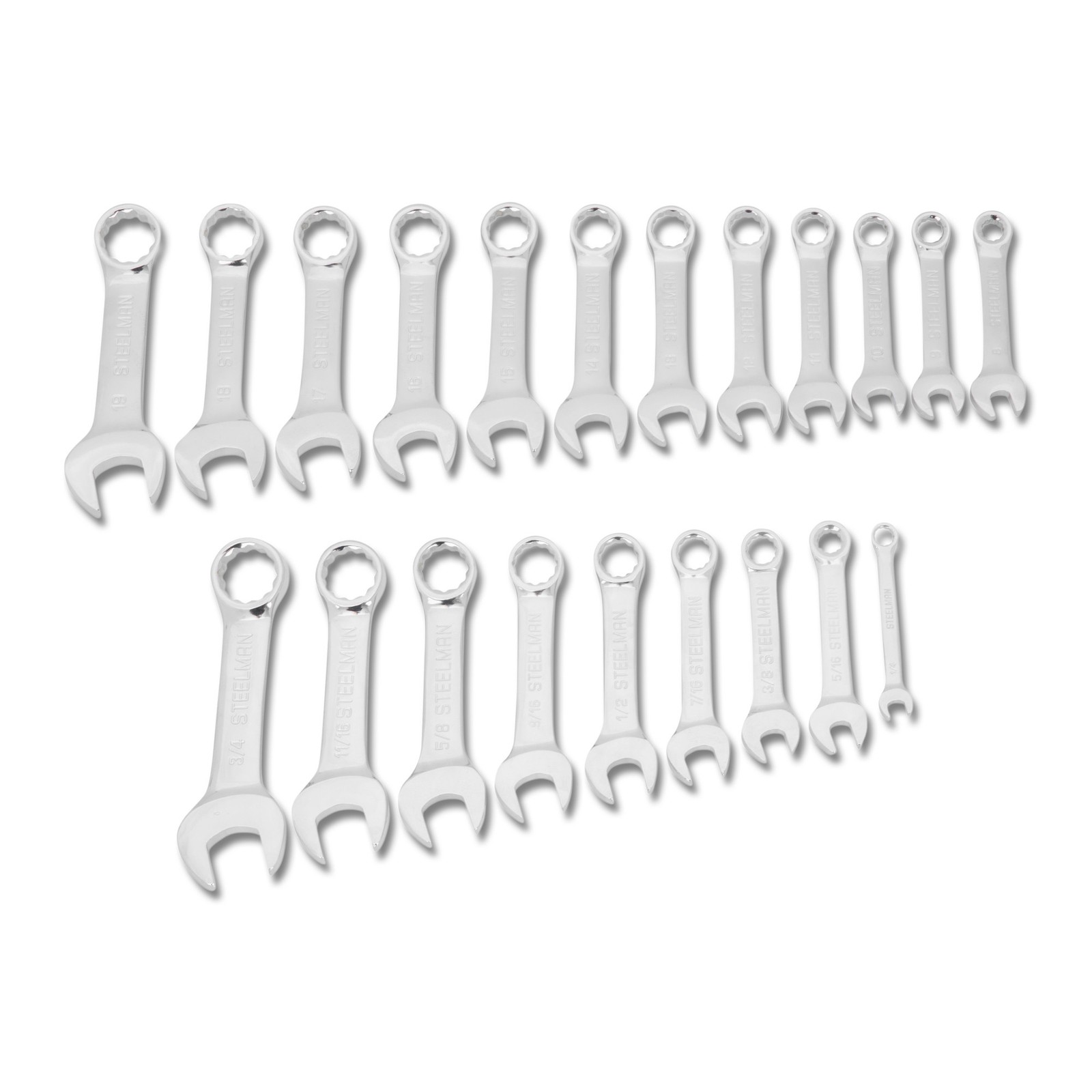 STEELMAN 21-PC Metric SAE Stubby Combination Wrench Set with Tool Roll, 82576