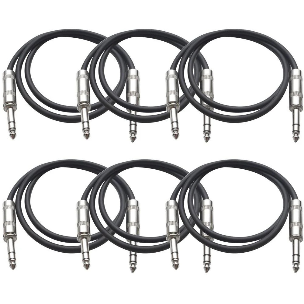 SATRX-3 6 Pack Black 3 Foot TRS Patch Cables