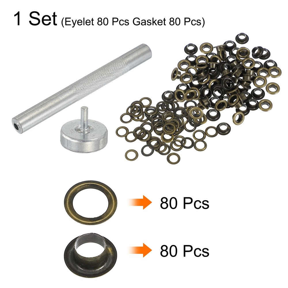 80Set Grommets Eyelets Kit 4.5mm Copper Eyelets with Setting Tool Bronze