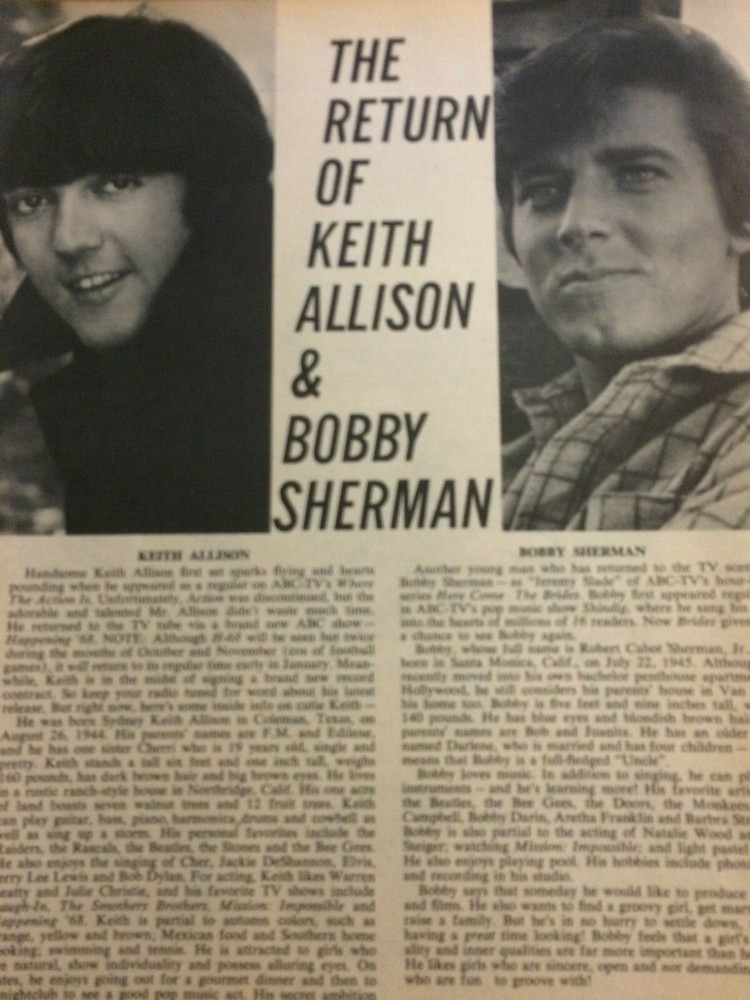 Keith Allison, Bobby Sherman, Full Page Vintage Clipping