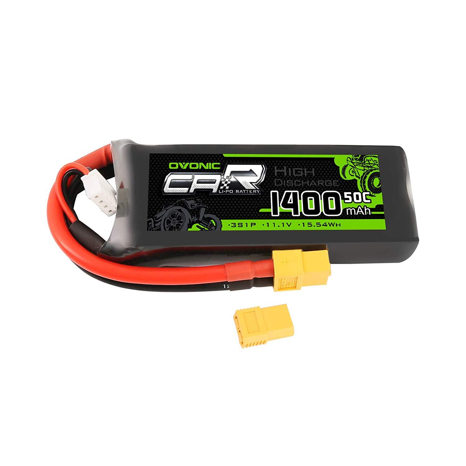 OVONIC 11.1V Lipo Battery 3S 50C 1400mAh W/ XT60+TRX for E-Revo VXL 1/16 traxxas